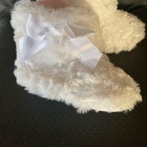 Fluffy White Baby Booties with Bow
